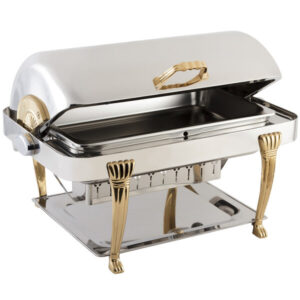 8 Qt. Dripless Stainless Steel with 24K Gold Accents Roll Top Chafer