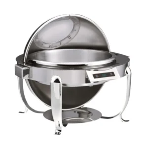 9 Qt. Round Chrome Electric Chafer with Automatic Open / Close Lid and Glass Window