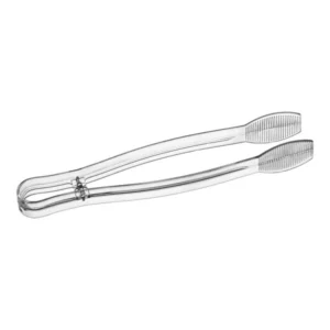 9" Clear Polystyrene Flat Grip Ridged Tongs - 48/Case