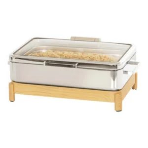 8 Qt. Full Size Chafer with Induction Unit, Soft-Close Lid, and Maple Wood Stand