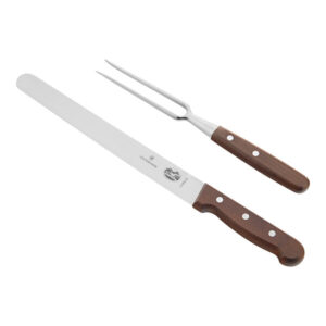 10" Forged Two-Tine Fork & 10" Knife Slicer with Wood Handle - Two Piece Set